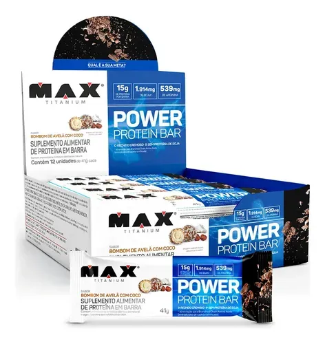 Barra de Proteína Max Titanium Power Protein Bar 41g Avelã com Coco