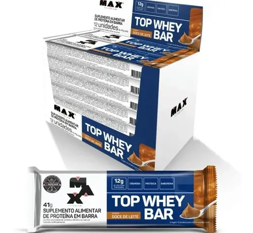 Barra de Proteína Max Titanium Top Whey Bar Doce de Leite 12 Unidades