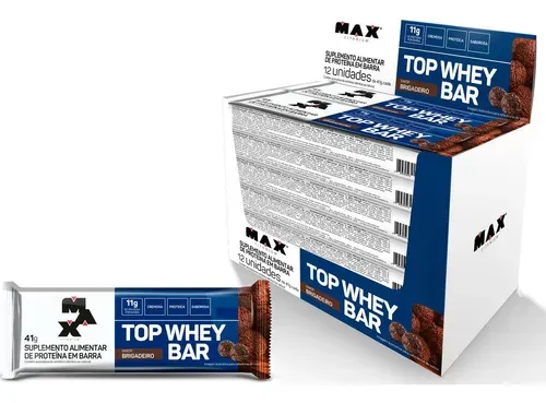 Barra de Proteína Max Titanium Top Whey Bar Sabor Brigadeiro 12 Unidades Titânio