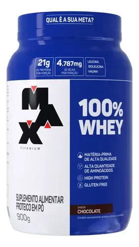 Whey 100% Concentrado Max Titanium 900g Sabor Chocolate