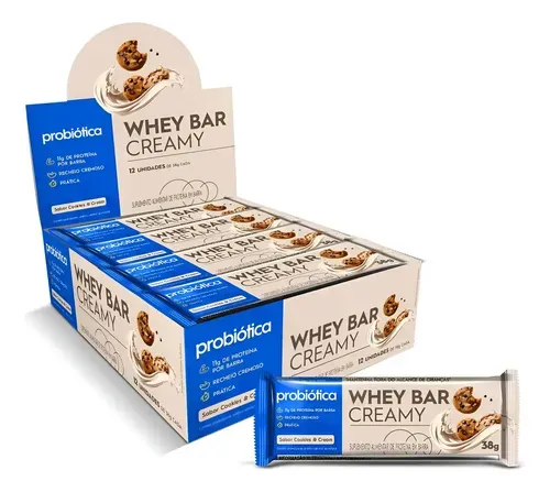 Barra de Proteína Whey Bar Creamy Probiótica Sabor Cookies & Cream