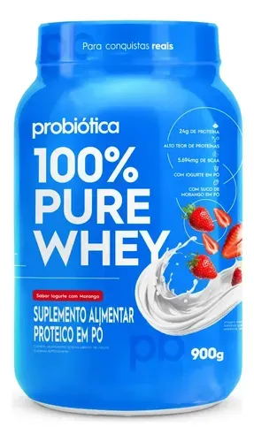 Whey Protein 100% Pure 900g Probiótica Iogurte de Morango - Foto oficial e menor preço