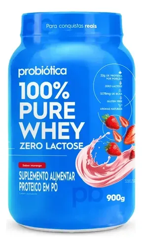 Whey Protein Probiótica Sem Lactose 100% Pure Morango 900g