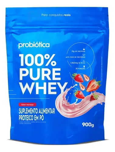 Suplemento 100% Pure Whey Refil 900g Iogurte com Morango Probiótica