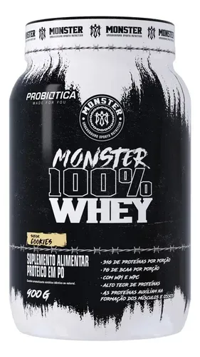 Suplemento 100% Whey Monster 900g Cookies Probiótica