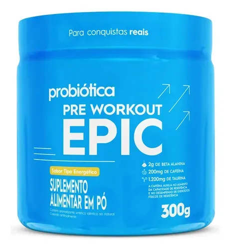 Pré Treino Probiótica Epic Com Beta Alanina Pote 300g Sabor Energético
