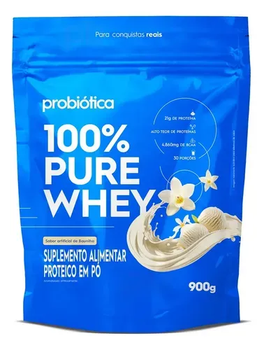 100% Pure Whey Concentrado Sabor Baunilha Probiótica 900g