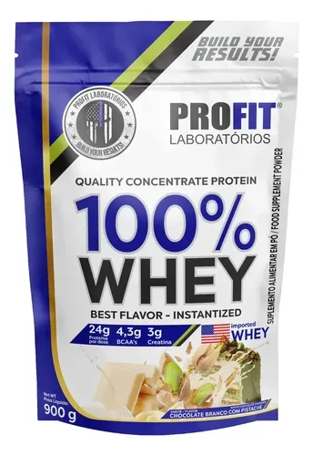 Whey Protein Profit 100% Quality Concentrate 900g Sabor Chocolate Branco com Pistache