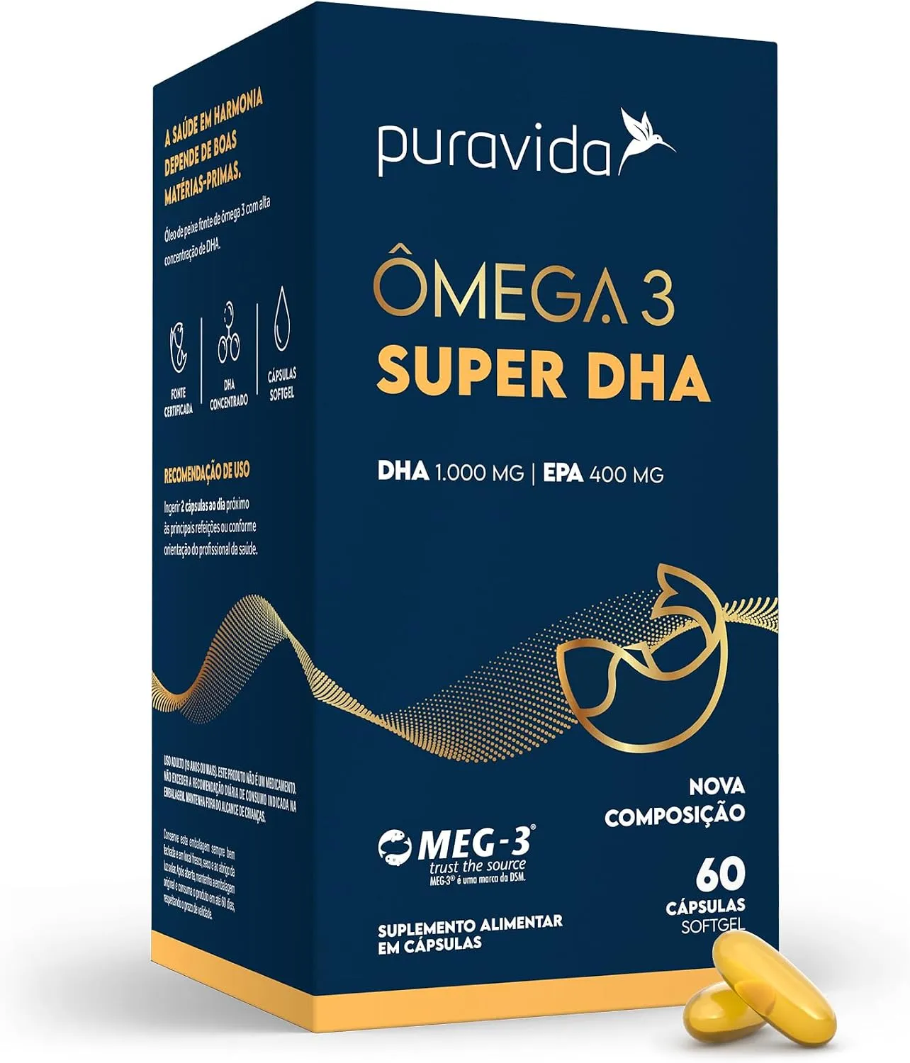 Ômega 3 Super DHA 1000mg Puravida Limão - Foto oficial e menor preço