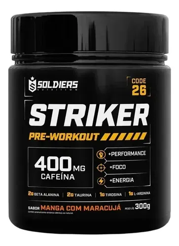 Suplemento Pré-Treino Soldiers Nutrition Striker 400mg Cafeína 300g Manga com Maracujá