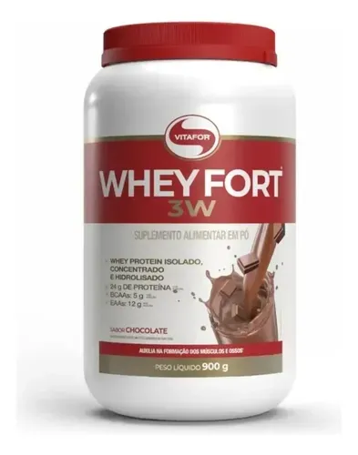 Whey Protein Vitafor Fort 3W 900g Baunilha em pó sabor Chocolate