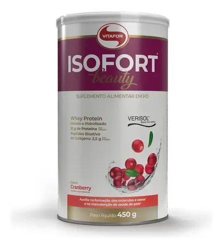 Whey Protein Vitafor Isofort Beauty Isolado e Hidrolisado Cranberry 450 g