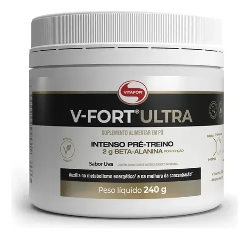 Pré-Treino V-Fort Ultra Vitafor 240g Sabor Uva - Foto oficial e menor preço