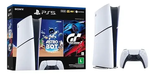 Console PlayStation 5 Slim Digital Edition com Astro Bot e Gran Turismo 7 Branco