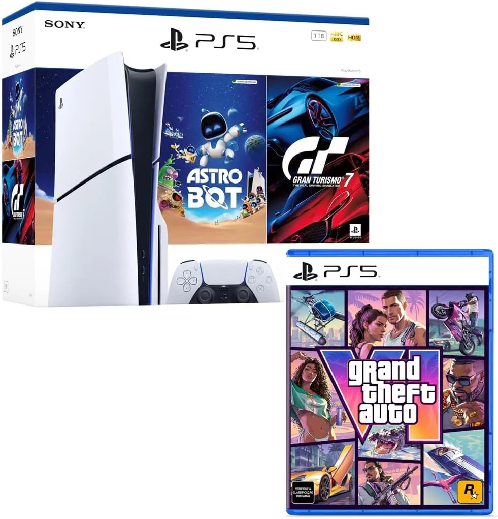 Console Sony PlayStation 5 Slim com Leitor de Disco e Bundle de Jogos